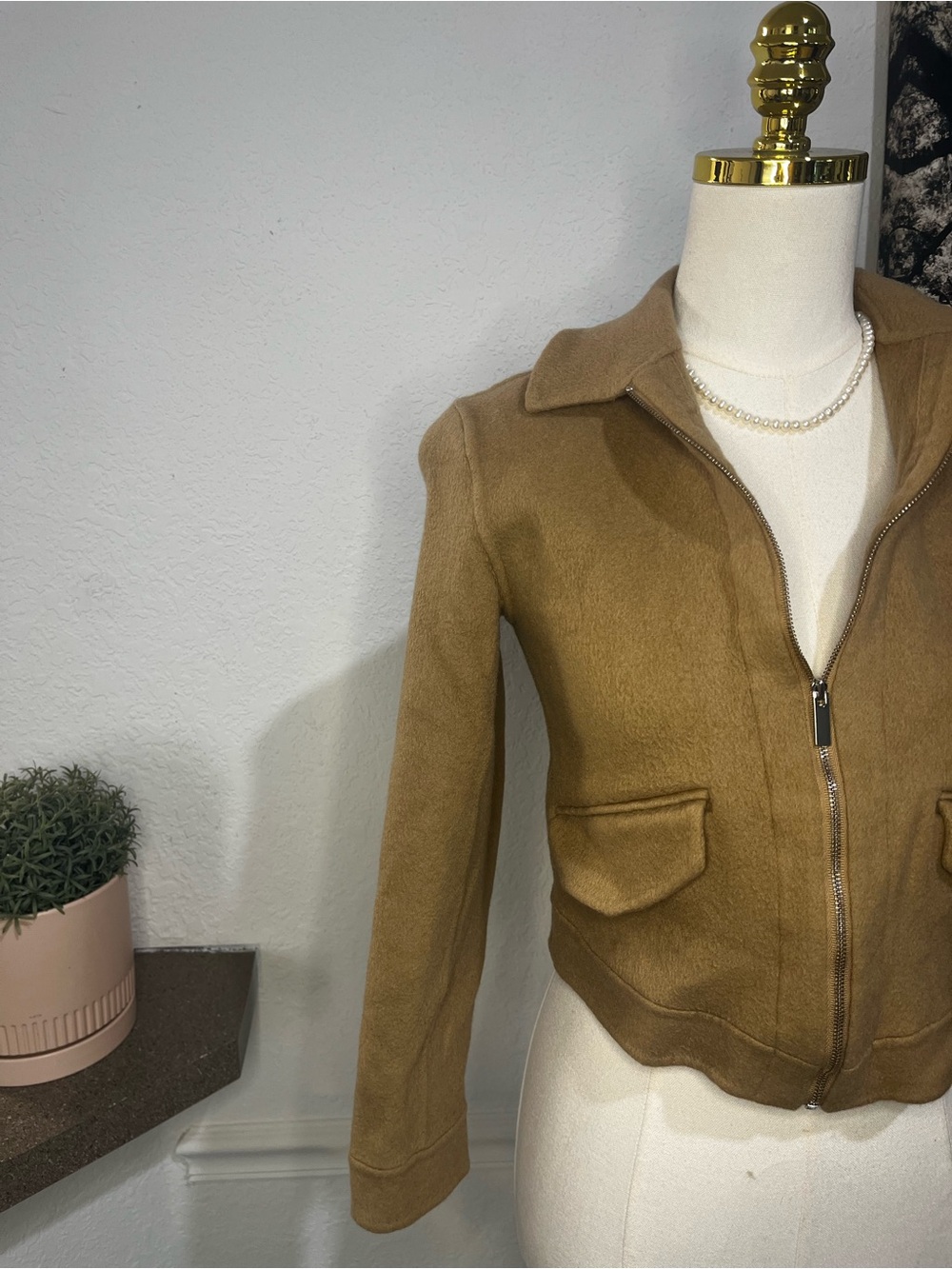 Theory Classic Bomber Jacket in Double-Face Wool-Cashmere Camel Petite - Picture 2 of 10
